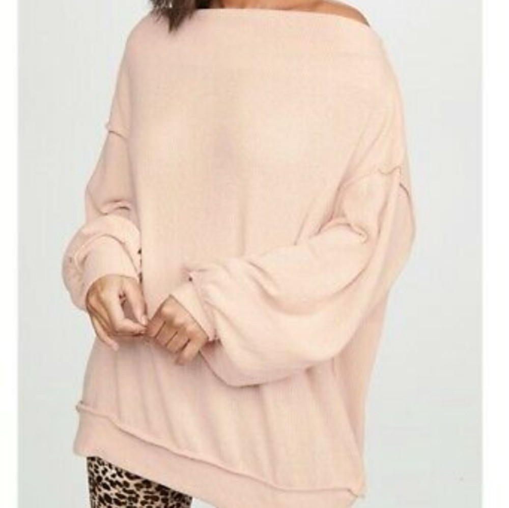 Free People Oversized Boatneck Sweater in Blush Pink